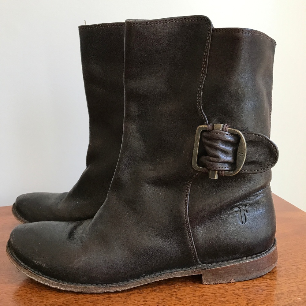 FRYE Brown Leather Boots Bootie low pull-on sz 7